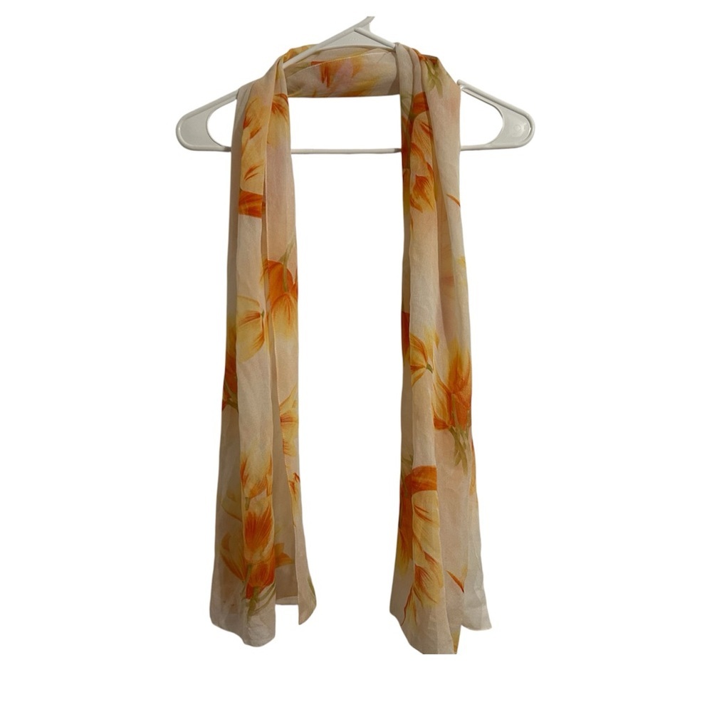 Orange Cream Floral Made in Italy Scarf Head Wrap Sheer Veil